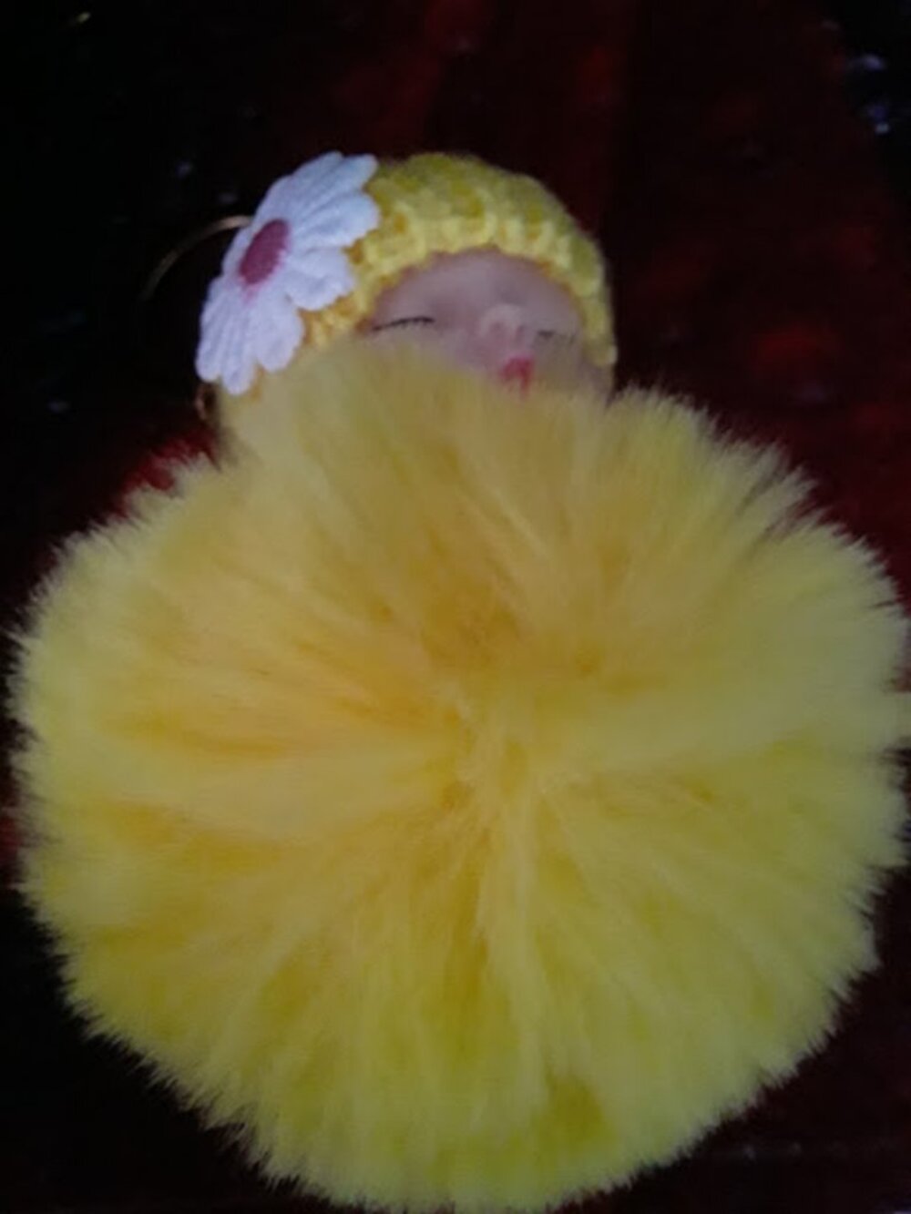 14 Sleeping Baby Doll fluffy Pompoms Keychain Shower Gift Pendant Colors Daisy